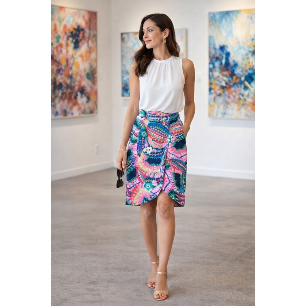 J.Crew Tulip Skirt Women's Size 6 NWT Colorful Abstract Print Pencil Skirt
